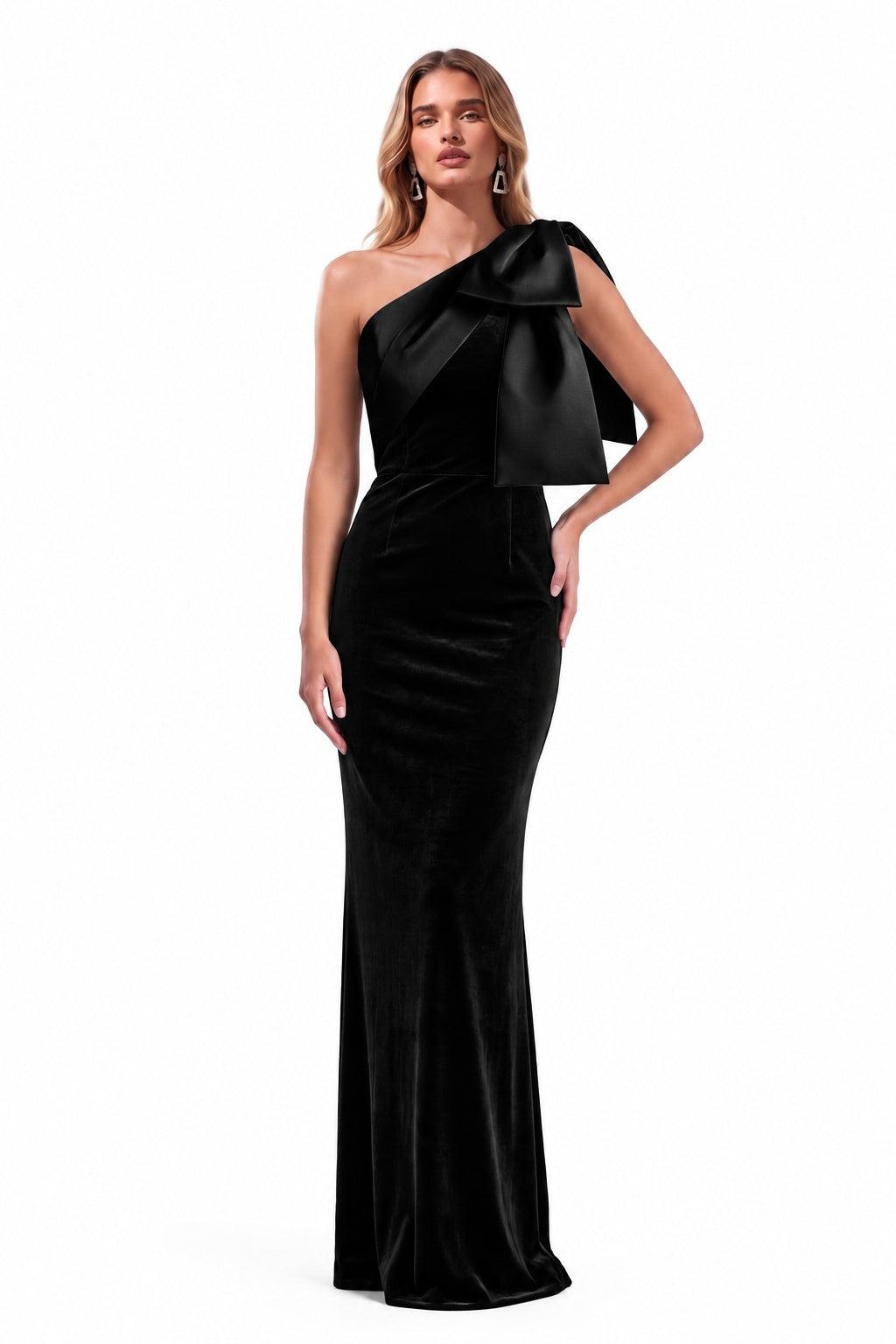 Sheath-Column Floor Length Velvet Satin Special Occasion Dress CS1096 - Black - COCOMELODY